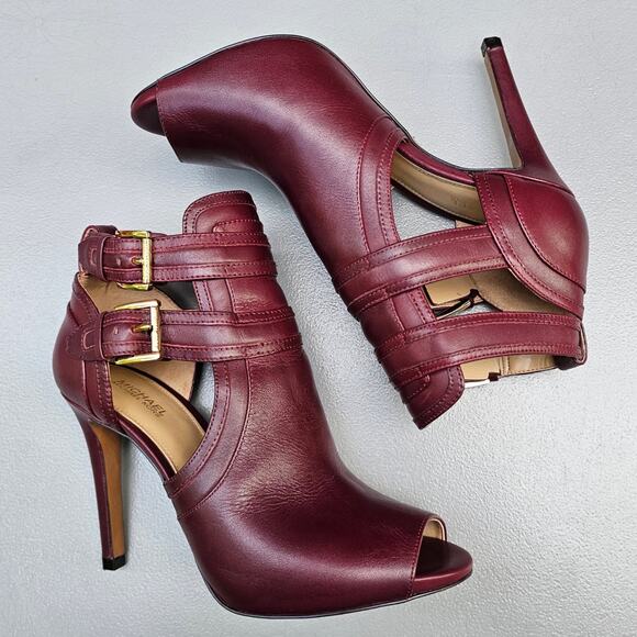 Stiletto Ankle Bootie MMK Blaze Size 7 OpenToe Buckle High Heel Burgundy Leather - Picture 12 of 12
